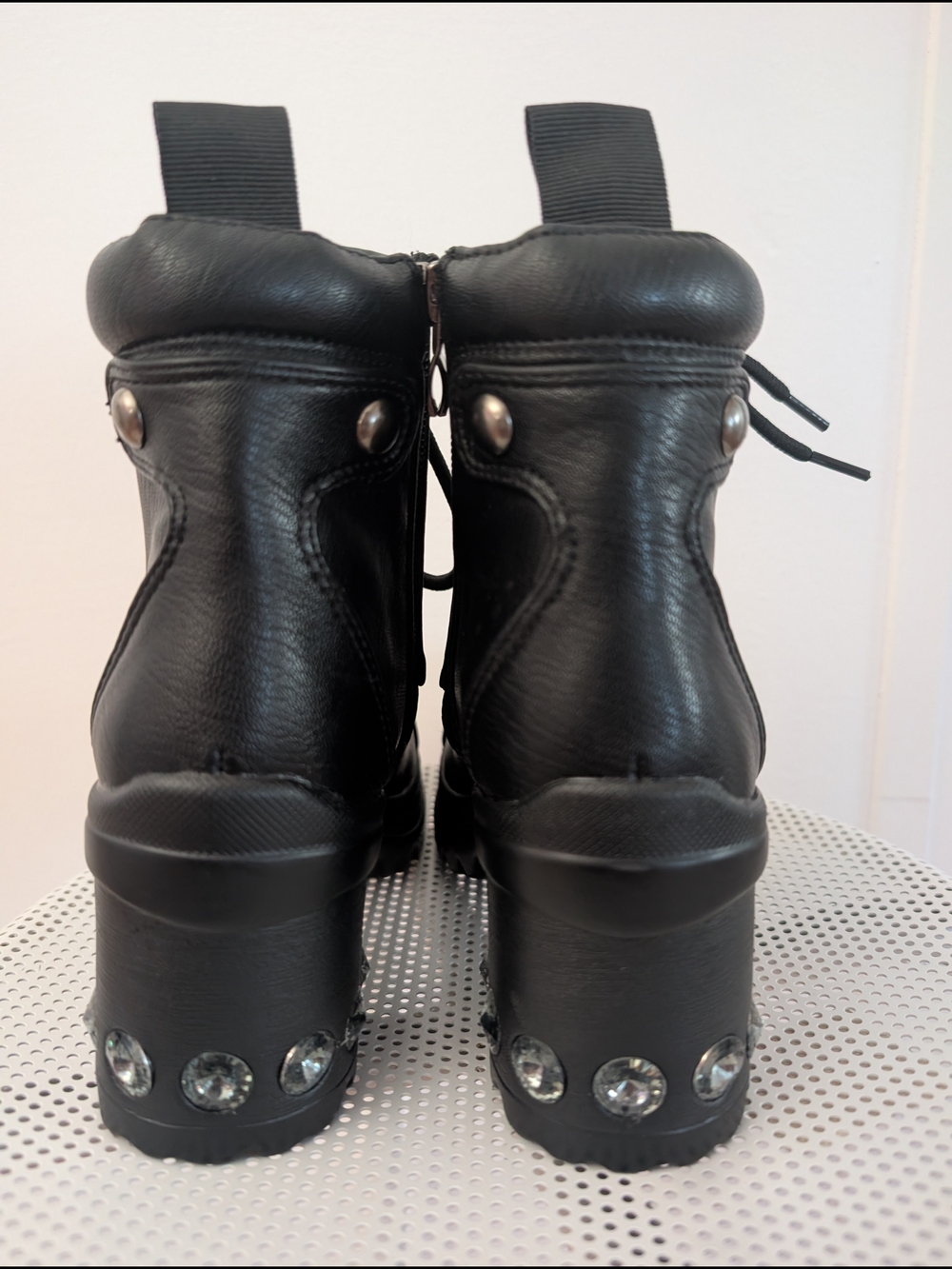 Children Black Lace-Up Combat Boot with Lug Sole - Picture 3 of 6
